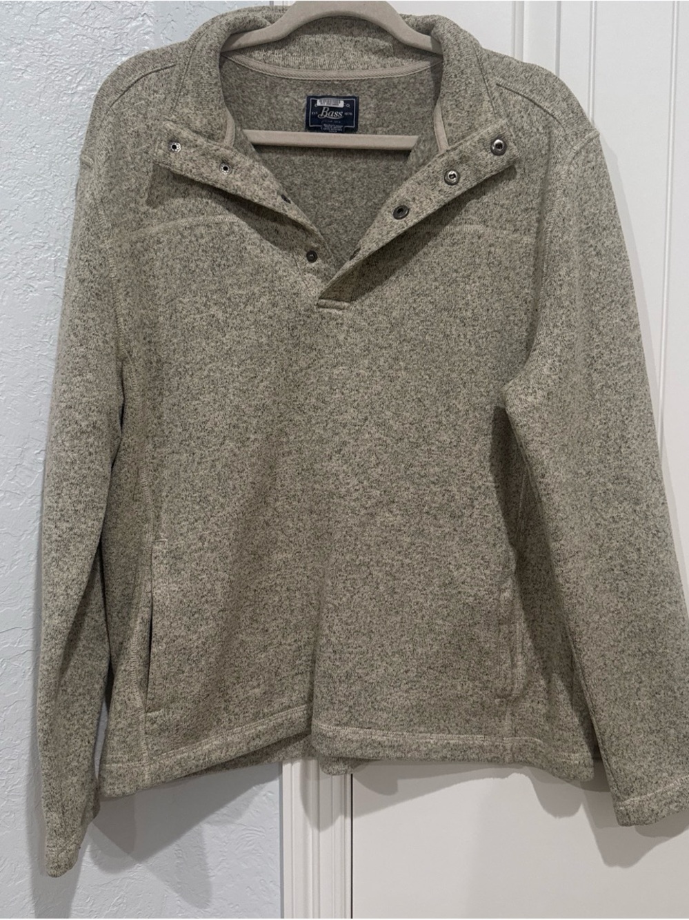Bass Men's Heathered Oatmeal Zip-Neck Sweater